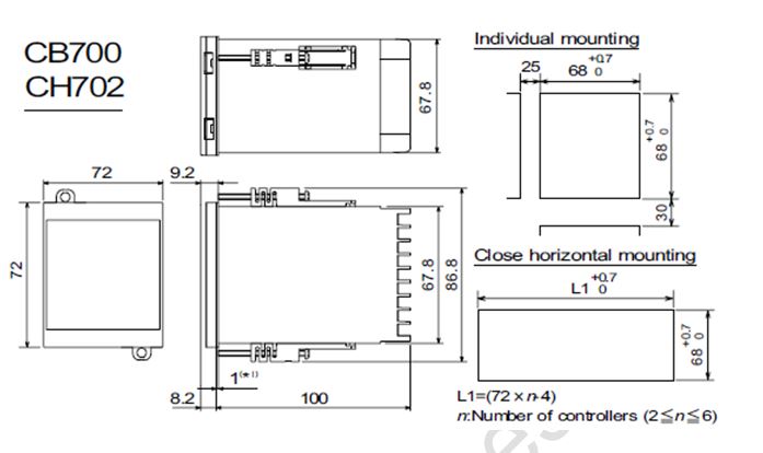 Dimensiones controlador temperatura CH702 CH402 CH902